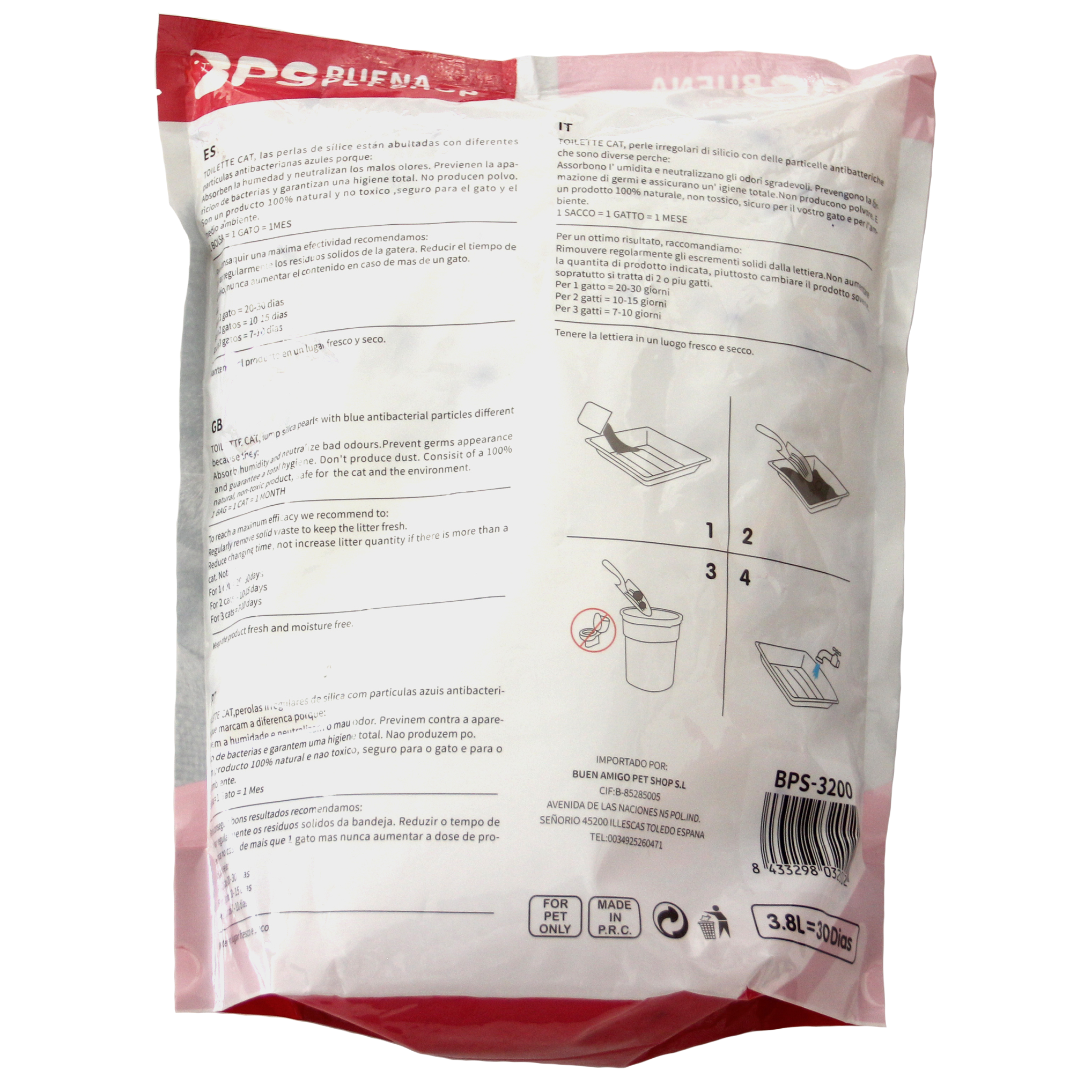 Arena para Gatos Silice 3.8 kg.