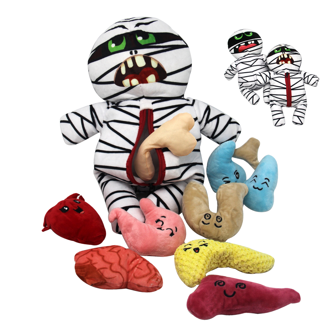 Juguete Peluche Momia con 8 Órganos Internos de Peluche 26x35cm. - Marioneta de mano