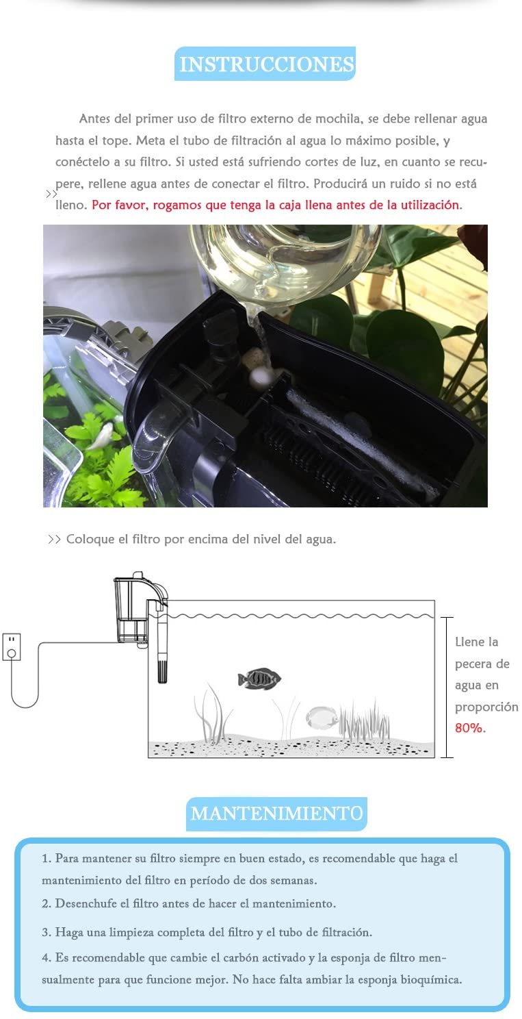 Filtro Externo para Acuario Colgantes Tanque de Peces Externo Filtro de Energía Suspensión de Cascada